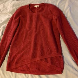 Red Madewell sweater with crossover design